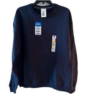 NWT‎ Vintage Fruit of the Loom Men's Navy Large EverSoft Fleece Crew Sweatshirt
